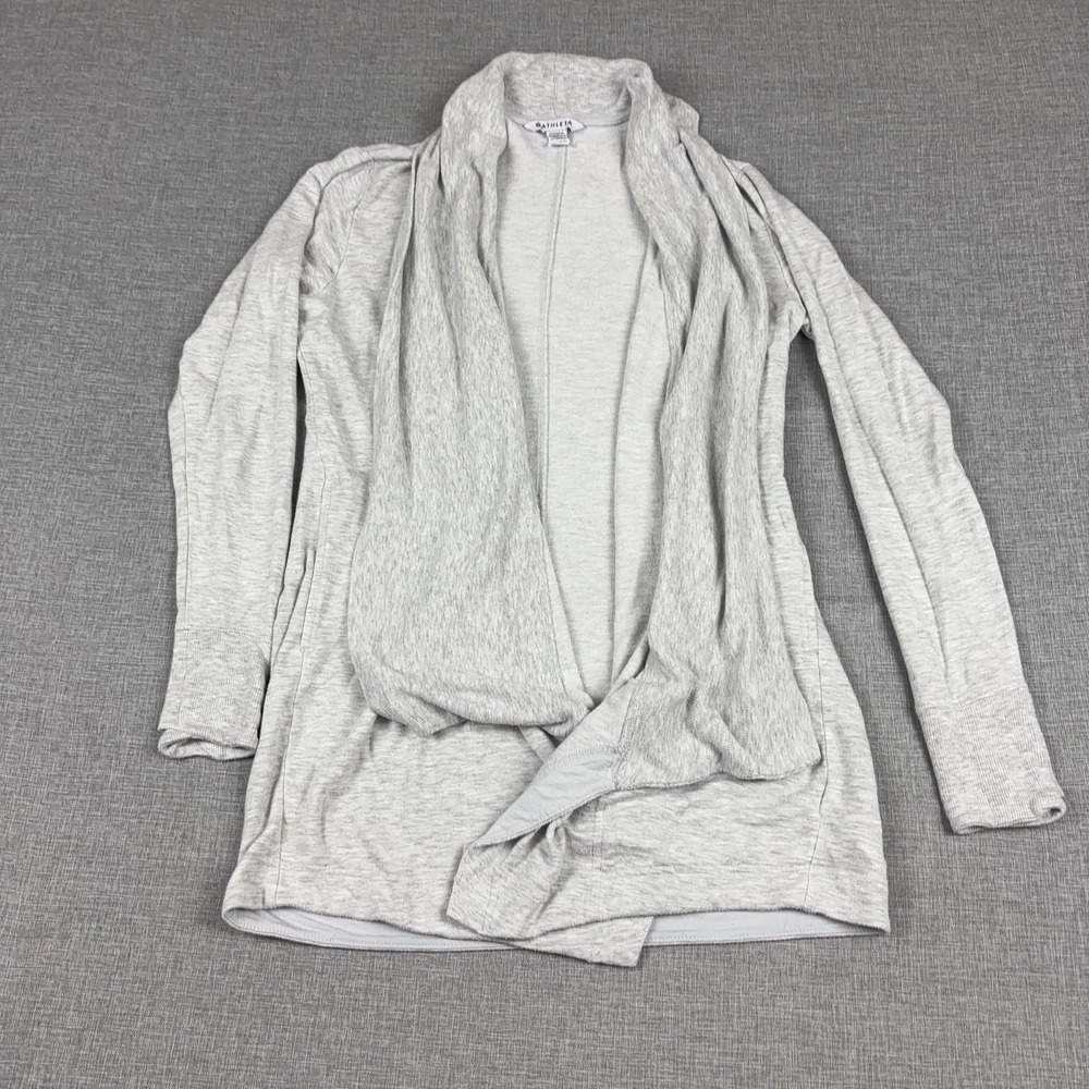 Athleta Cardigan Sweater Womens Small Gray Tencel Modal Collared Open Knit